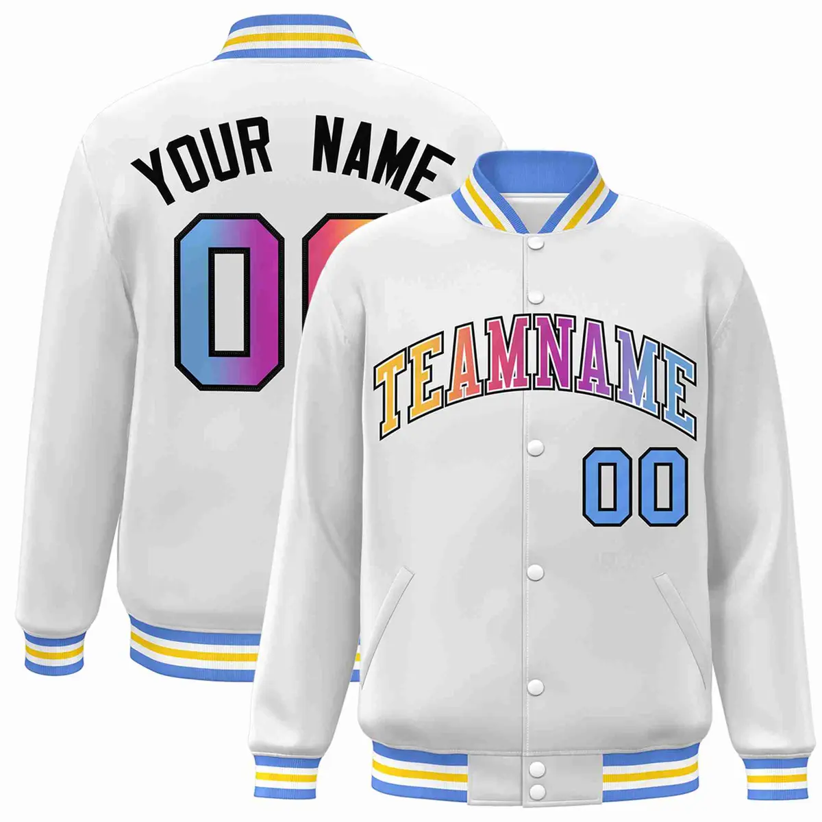 White Yellow-White Gradient Letterman Varsity Jacket