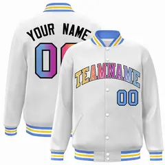 White Yellow-White Gradient Letterman Varsity Jacket