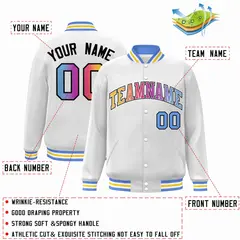 White Yellow-White Gradient Letterman Varsity Jacket 2