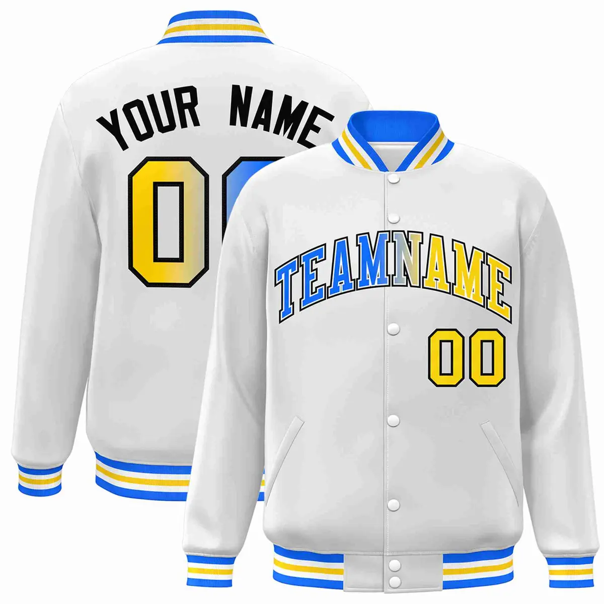 White Yellow-White Gradient Letterman Varsity Jacket