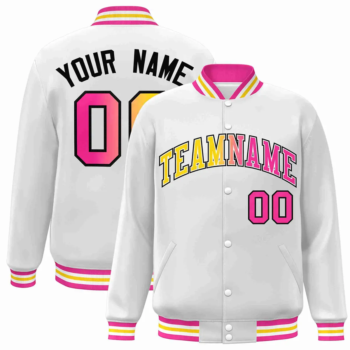 White Yellow-White Gradient Letterman Varsity Jacket