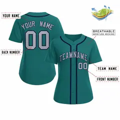 Women's Aqua Gray Navy Classic Baseball Jersey 2