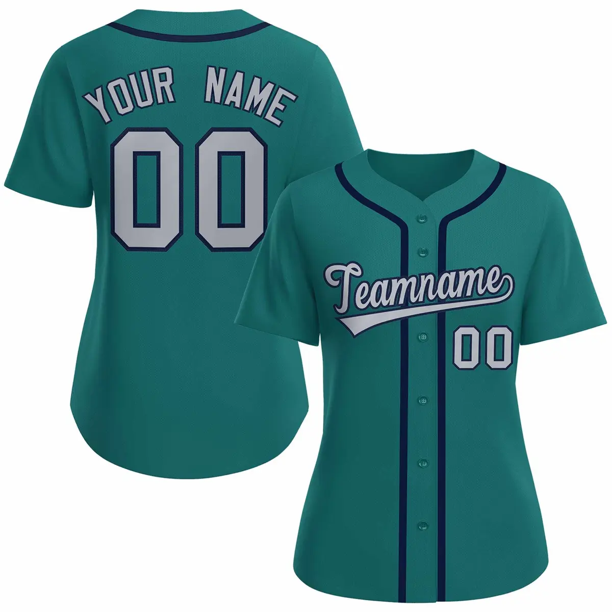Women's Aqua Gray Navy Classic Baseball Jersey