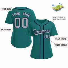 Women's Aqua Gray Navy Classic Baseball Jersey 2