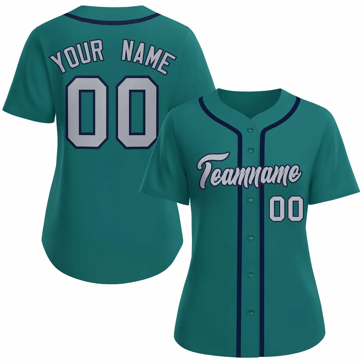 Women's Aqua Gray Navy Classic Baseball Jersey