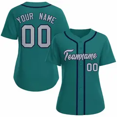 Women's Aqua Gray Navy Classic Baseball Jersey 1