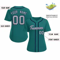 Women's Aqua Gray Navy Classic Baseball Jersey 2
