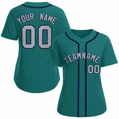 Women's Aqua Gray Navy Classic Baseball Jersey 1