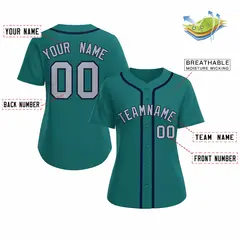 Women's Aqua Gray Navy Classic Baseball Jersey 2