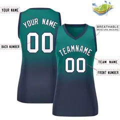 Women's Aqua Navy Gradient Mesh Basketball Jersey 2