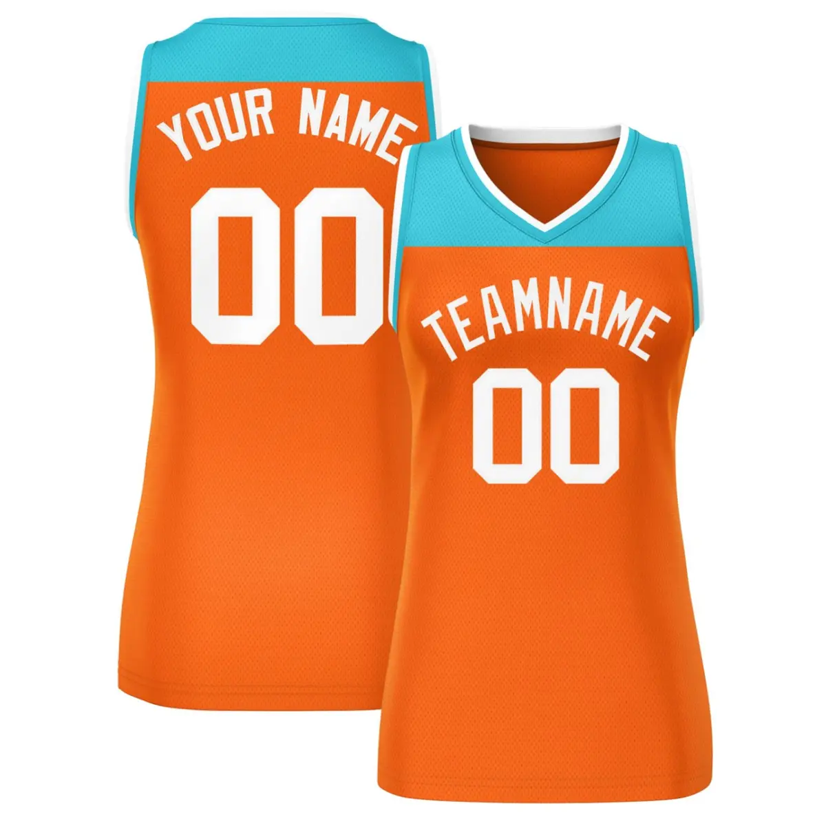 Women's Aqua Orange Color Block Mesh Basketball Jersey