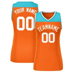 Women's Aqua Orange Color Block Mesh Basketball Jersey 1