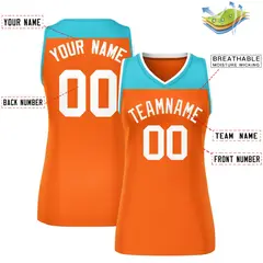 Women's Aqua Orange Color Block Mesh Basketball Jersey 2