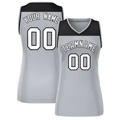 Women's Black Gray Color Block Mesh Basketball Jersey
