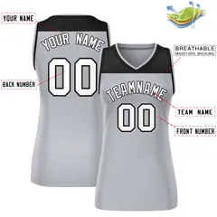 Women's Black Gray Color Block Mesh Basketball Jersey 2