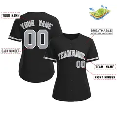 Women's Black Gray-White Classic Baseball Jersey 2