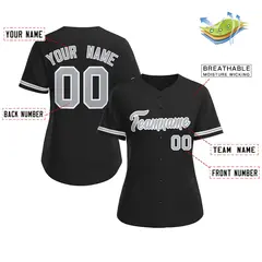 Women's Black Gray-White Classic Baseball Jersey 2