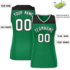 Women's Black Kelly Green Color Block Mesh Basketball Jersey 2