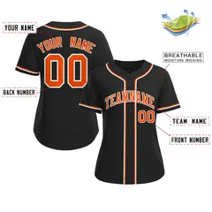 Women's Black Orange-White Classic Baseball Jersey 2