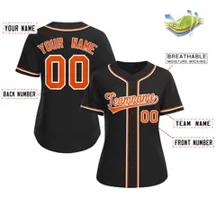 Women's Black Orange-White Classic Baseball Jersey 2