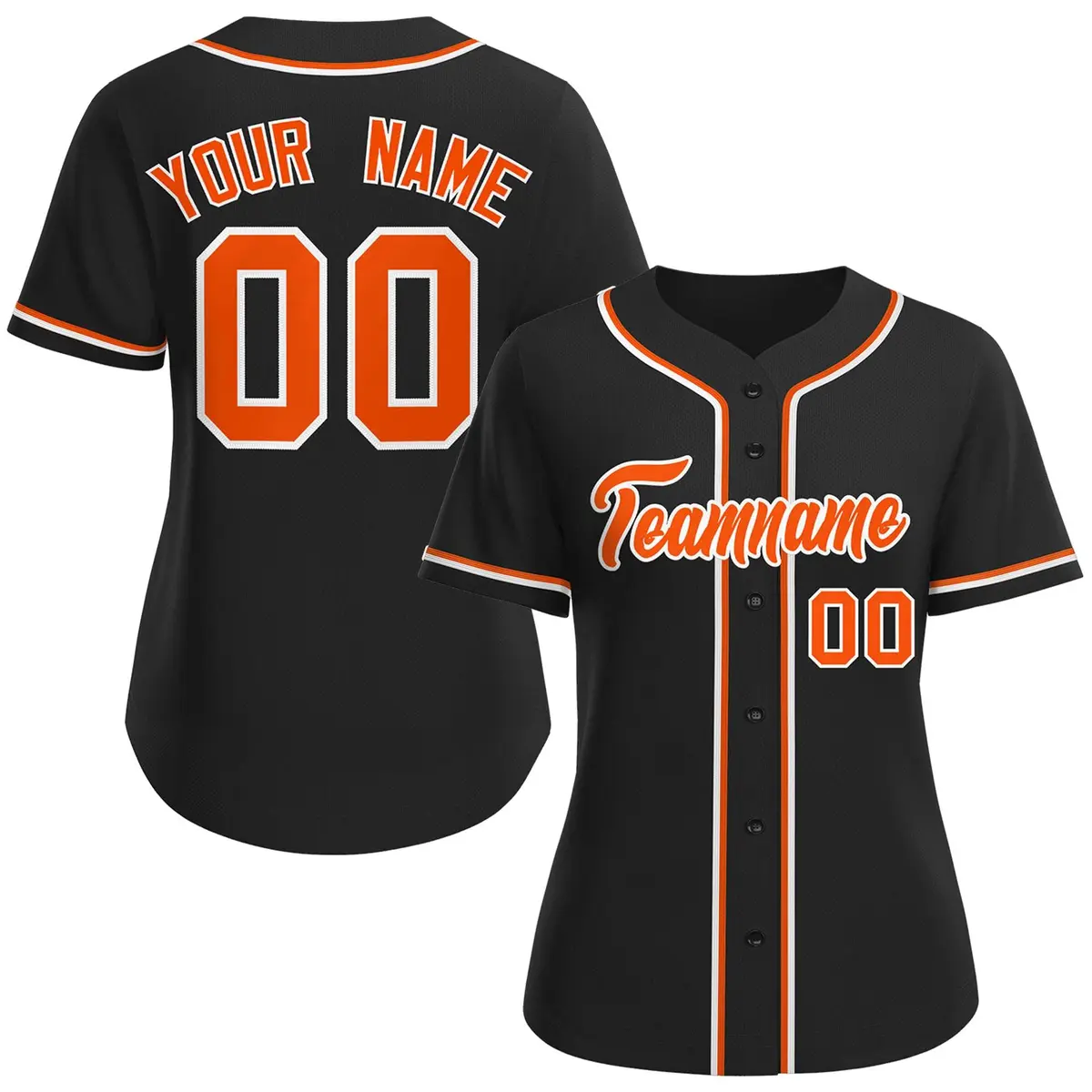 Women's Black Orange-White Classic Baseball Jersey