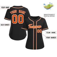 Women's Black Orange-White Classic Baseball Jersey 2