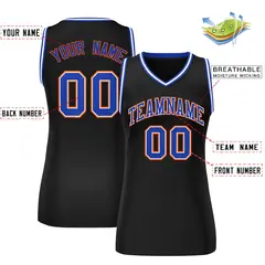 Women's Black Royal-Orange Classic Mesh Basketball Jersey 2