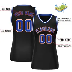 Women's Black Royal-Orange Classic Mesh Basketball Jersey 2