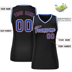 Women's Black Royal-Orange Classic Mesh Basketball Jersey 2