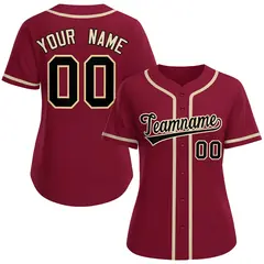 Women's Crimson Black-Khaki Classic Style Baseball Jersey 1