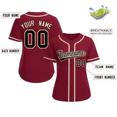 Women's Crimson Black-Khaki Classic Style Baseball Jersey 2
