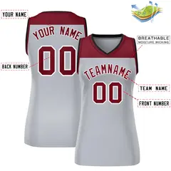 Women's Crimson Gray Color Block Mesh Basketball Jersey 2