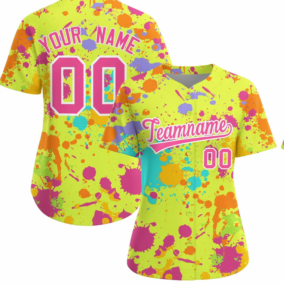 Women's Fluorescent Green Graffiti Fashion Baseball Jersey