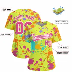 Women's Fluorescent Green Graffiti Fashion Baseball Jersey 2
