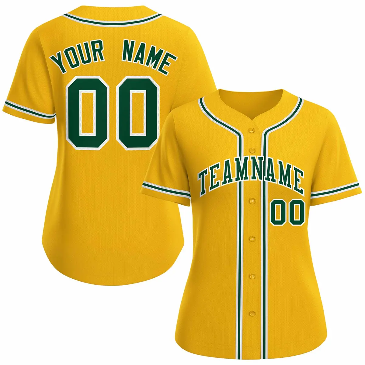 Women's Gold Green White Classic Baseball Jersey