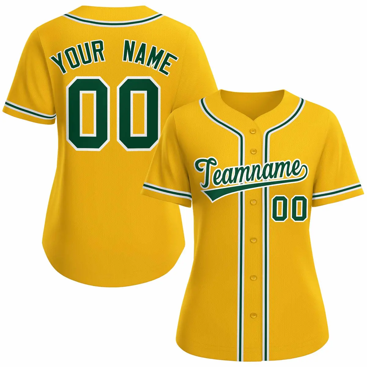 Women's Gold Green White Classic Baseball Jersey