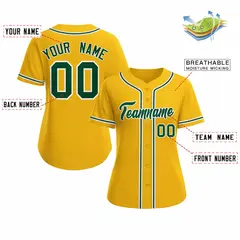 Women's Gold Green White Classic Baseball Jersey 2