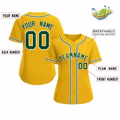 Women's Gold Green White Classic Baseball Jersey 2