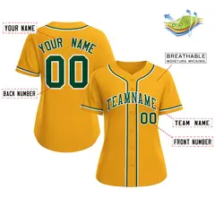Women's Gold Green-White Classic Baseball Jersey 2