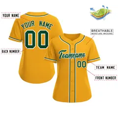 Women's Gold Green-White Classic Baseball Jersey 2