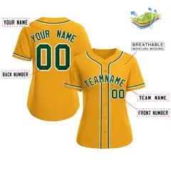Women's Gold Green-White Classic Baseball Jersey 2