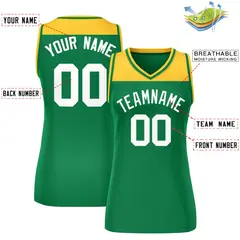 Women's Gold Kelly Green Color Block Mesh Basketball Jersey 2