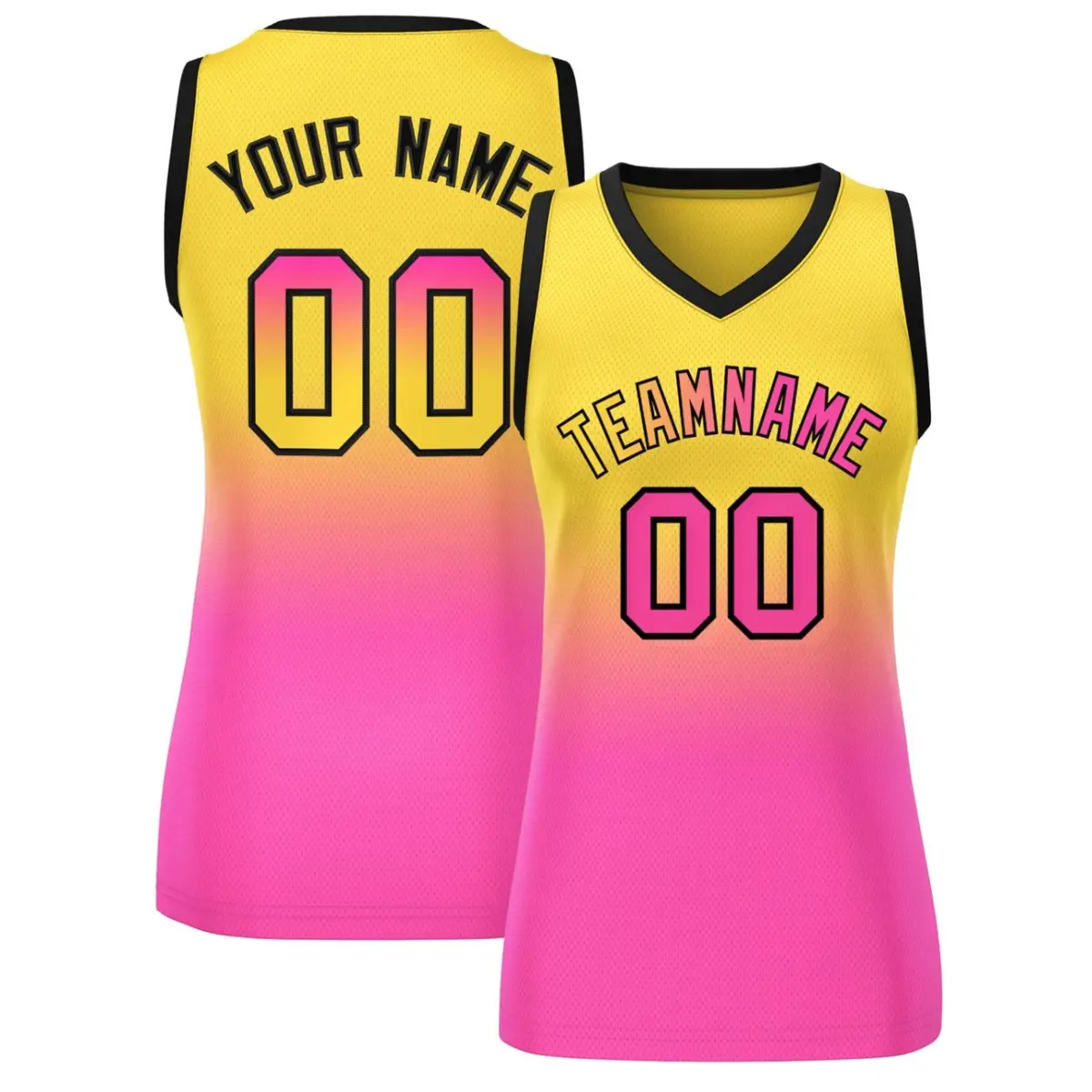 Women's Gold Pink Gradient Mesh Basketball Jersey