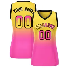 Women's Gold Pink Gradient Mesh Basketball Jersey