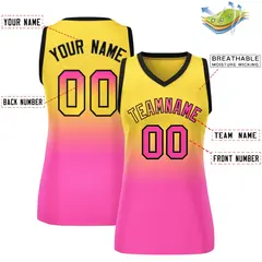 Women's Gold Pink Gradient Mesh Basketball Jersey 2