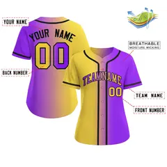 Women's Gold Purple-Black Gradient Fashion Baseball Jersey 2