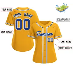 Women's Gold Royal-White Classic Baseball Jersey 2
