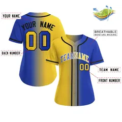 Women's Gold Royal-White Gradient Fashion Baseball Jersey 2
