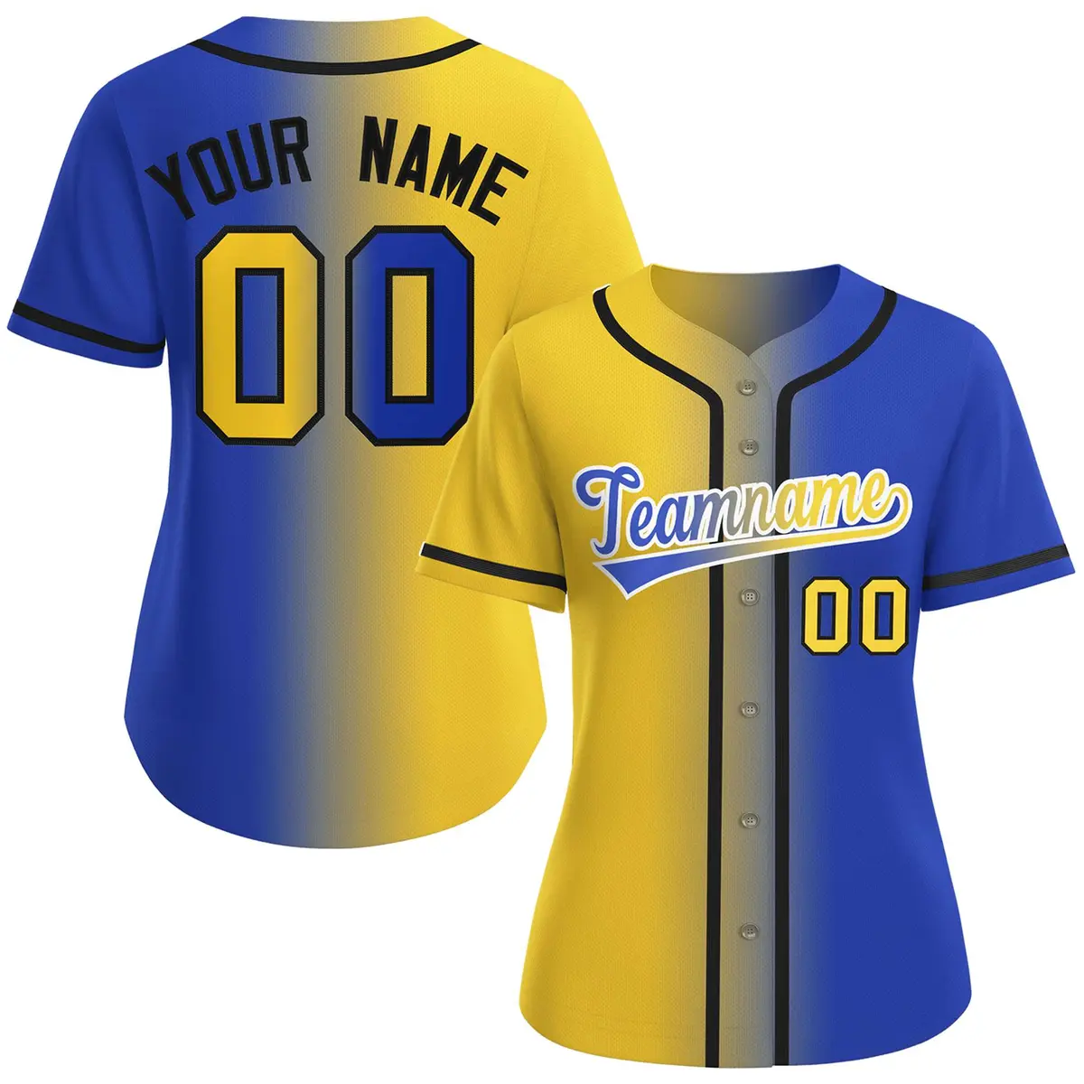 Women's Gold Royal-White Gradient Fashion Baseball Jersey