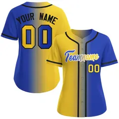 Women's Gold Royal-White Gradient Fashion Baseball Jersey